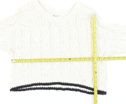 Zara Women Ivory Cable-Knit Crew Neck Jumper Size 8