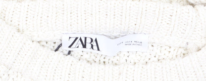 Zara Women Ivory Cable-Knit Crew Neck Jumper Size 8