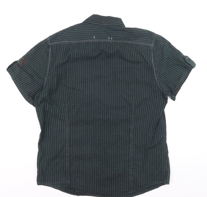 River Island Men's Black Striped Short Sleeve Cotton Button-Up Shirt L