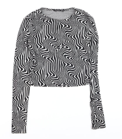 Stradivarius Womens Black Geometric Cropped Long Sleeve Top Size 12