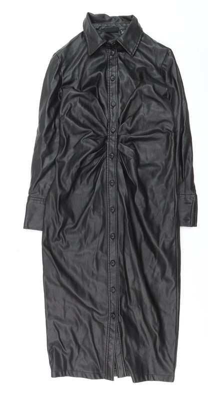 Vero Moda Womens Black Faux Leather Long Trench Coat S