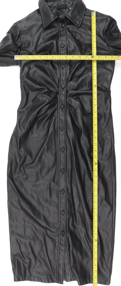 Vero Moda Womens Black Faux Leather Long Trench Coat S