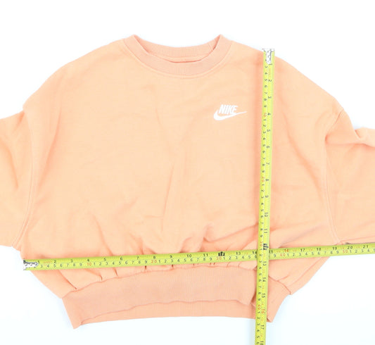 Nike Girls Orange Fleece Pullover Sweatshirt M Logo Crew Neck