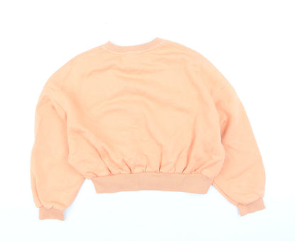 Nike Girls Orange Fleece Pullover Sweatshirt M Logo Crew Neck