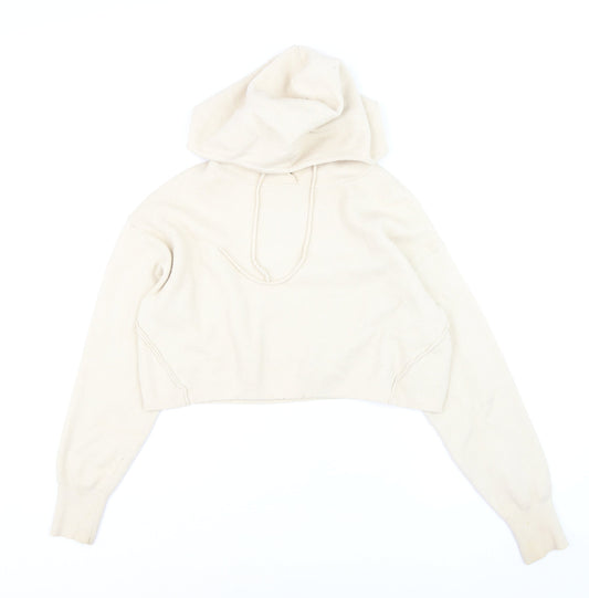 Bershka Women Beige Knit Pullover Hoodie Size 8 Regular Fit