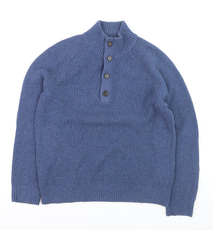 Banana Republic Men's Blue Wool Henley Jumper Size M