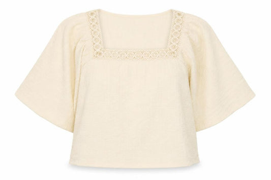 Front view of Gallery Women Ivory Bohemian Crochet Neck Blouse XL