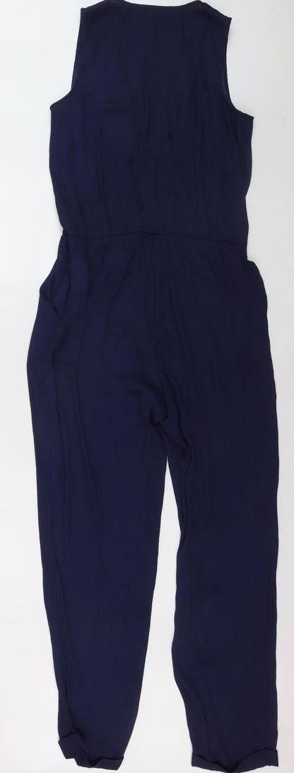 Zalando Essentials Women Blue Sleeveless V-Neck Jumpsuit Size 10