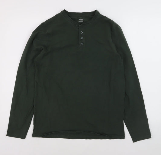 Dunnes Stores Men's Green Cotton Henley Jumper Size S