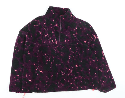Dunnes Women Purple Animal Print Fleece Half Zip Jacket Size M