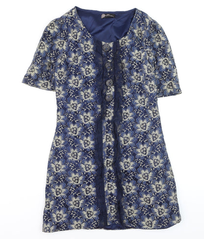 Awear Women Blue Floral Lace Shift Dress Size 14 Short Sleeve