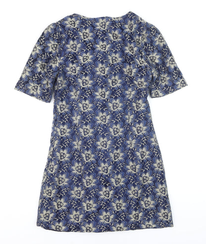 Awear Women Blue Floral Lace Shift Dress Size 14 Short Sleeve