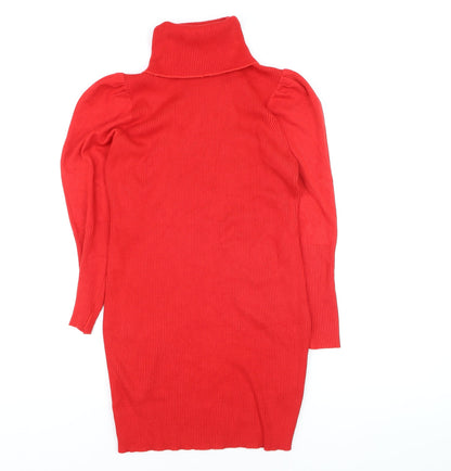 Nasty Gal Women's Red Roll Neck Long Sleeve Tunic Jumper Size L