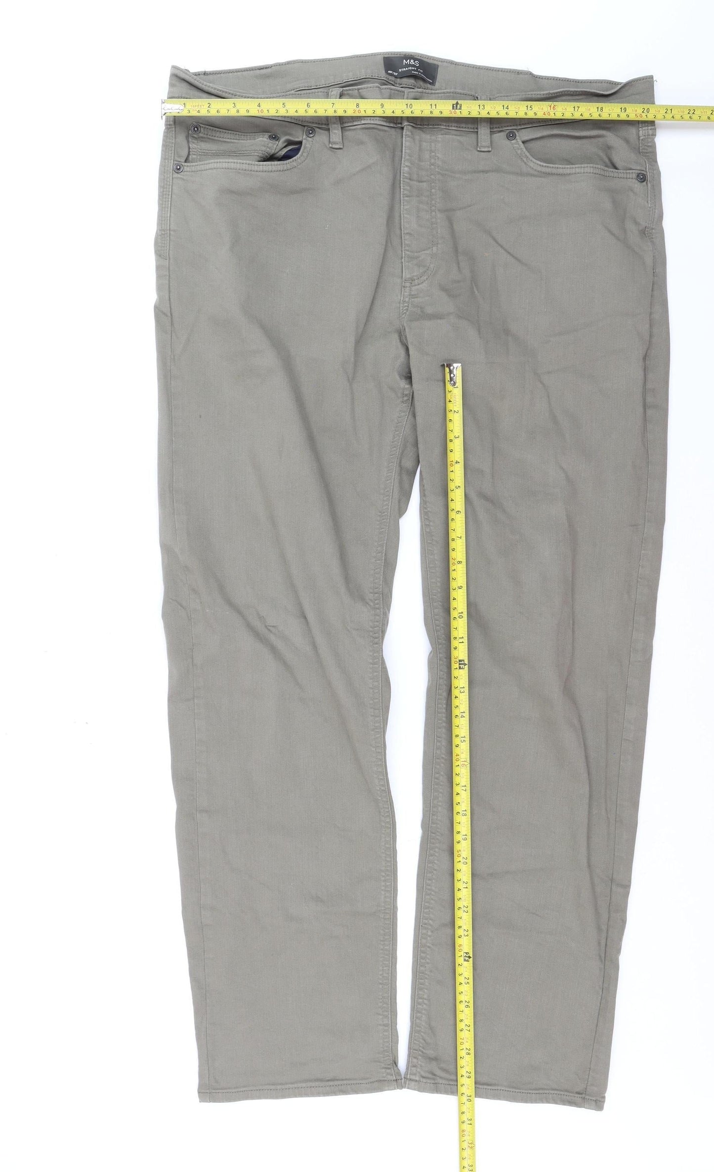 Marks and Spencer Men’s Grey Straight Fit Stretch Jeans 40x33