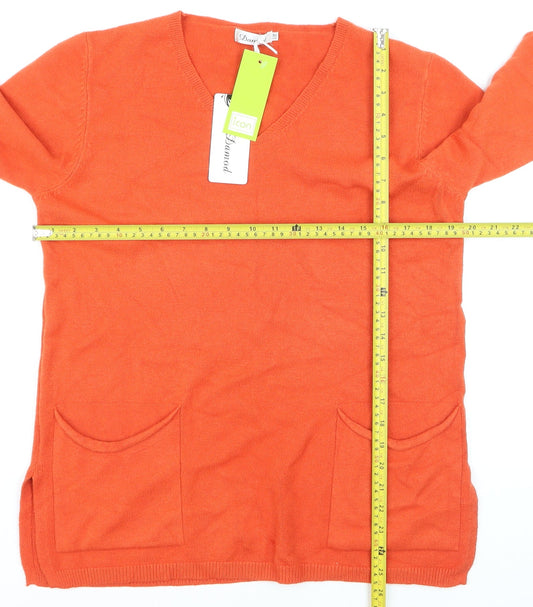 Damod Women's Orange V-Neck Long Sleeve Pullover Jumper S