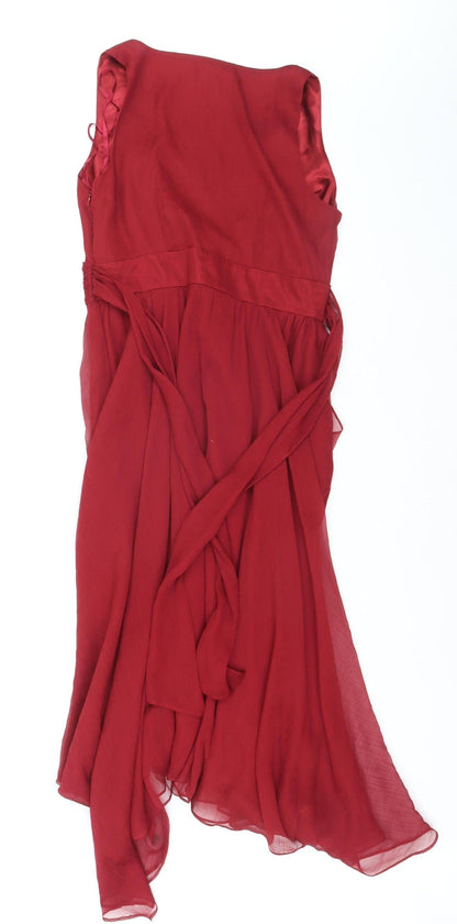 Teatro Women's Red Midi Wrap Dress Size 10 Beaded Chiffon