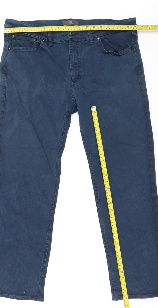 Marks and Spencer Men's Blue Straight Fit Jeans 40W 33L Denim Stretch