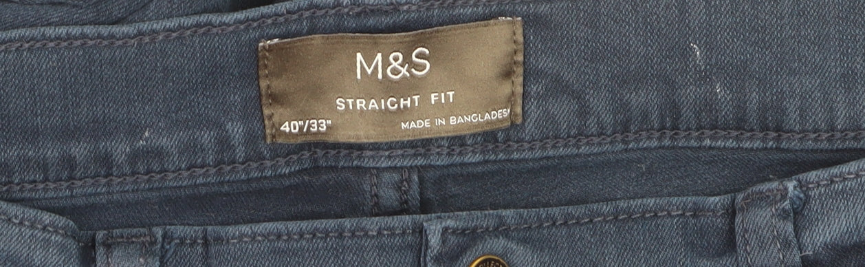 Marks and Spencer Men's Blue Straight Fit Jeans 40W 33L Denim Stretch