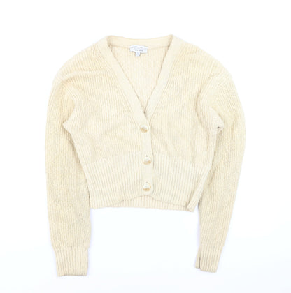 & Other Stories Women Beige Chunky-Knit V-Neck Cardigan XS