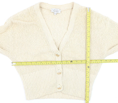 & Other Stories Women Beige Chunky-Knit V-Neck Cardigan XS