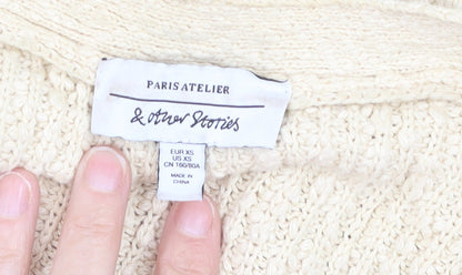 & Other Stories Women Beige Chunky-Knit V-Neck Cardigan XS