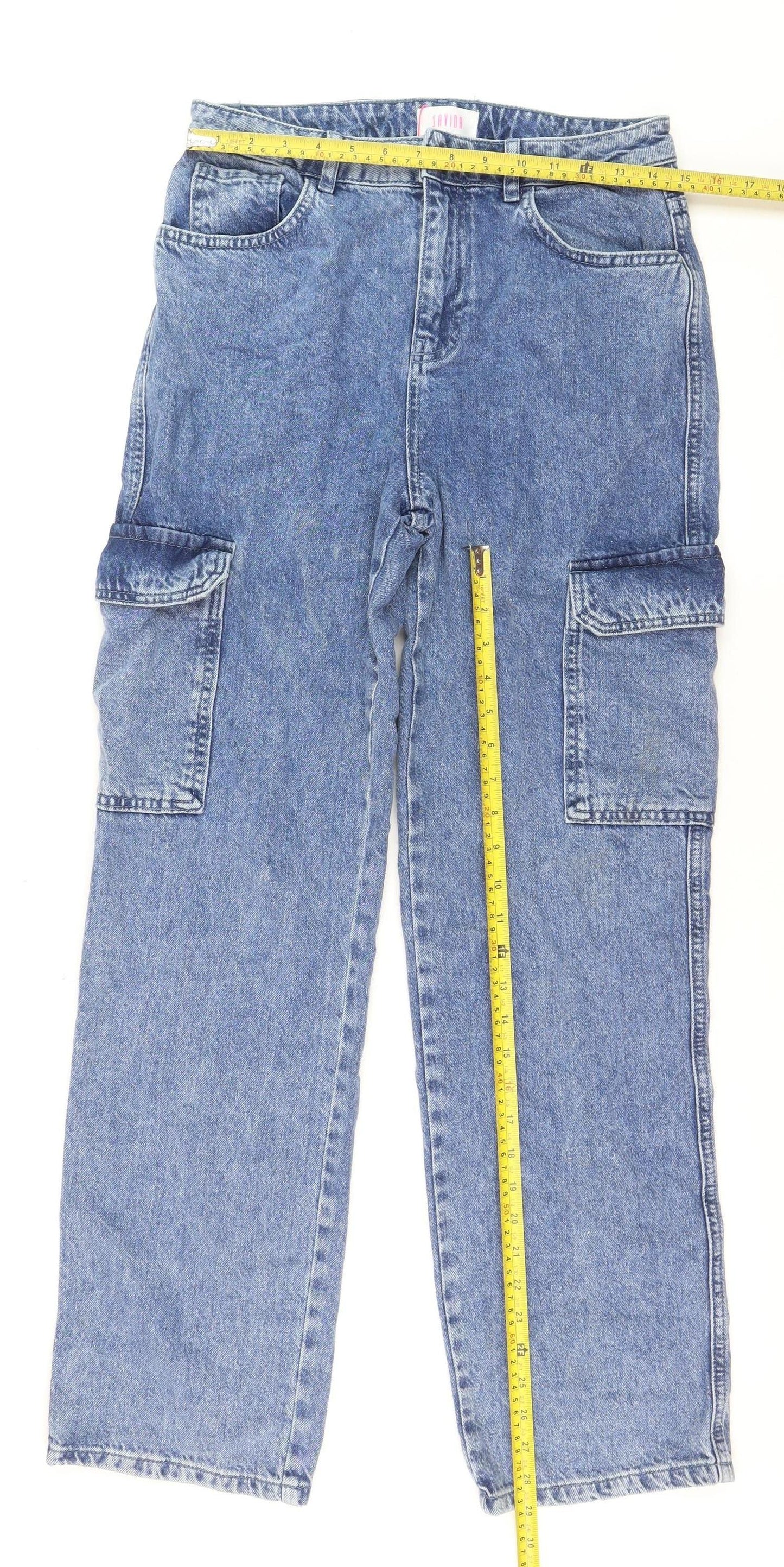 Savida Women’s Blue High Rise Cargo Denim Jeans Size 10