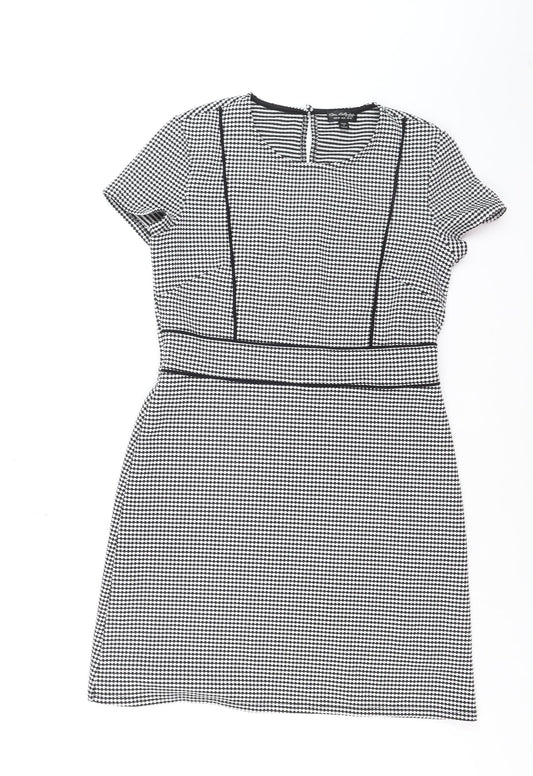 Miss Selfridge Women Black Houndstooth Shift Work Dress Size 12