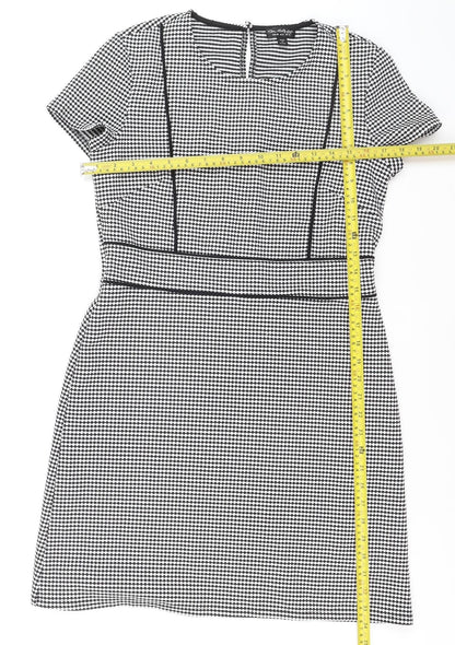 Miss Selfridge Women Black Houndstooth Shift Work Dress Size 12