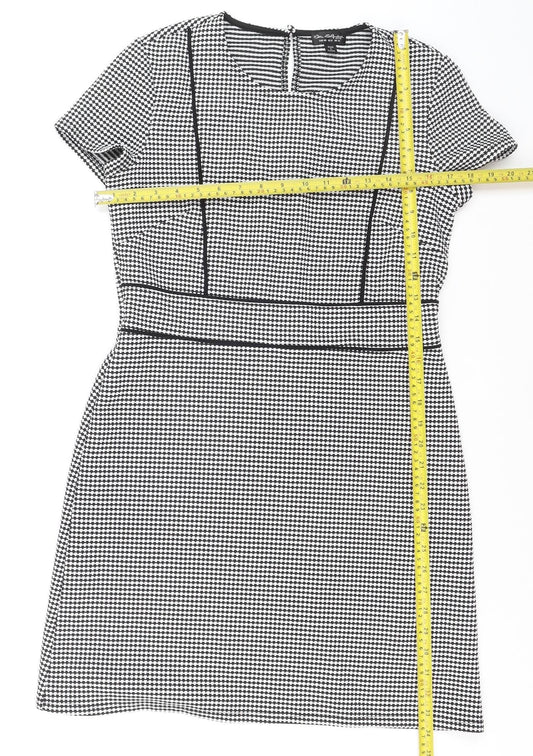 Miss Selfridge Women Black Houndstooth Shift Work Dress Size 12