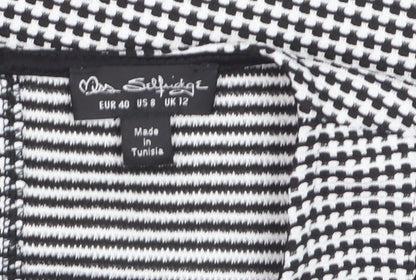 Miss Selfridge Women Black Houndstooth Shift Work Dress Size 12