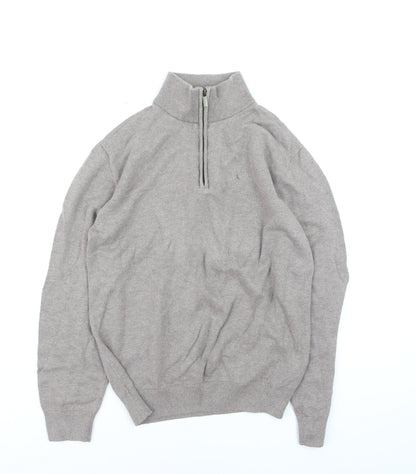 Dunnes Men’s Beige Cotton Half Zip Jumper Size M High Neck