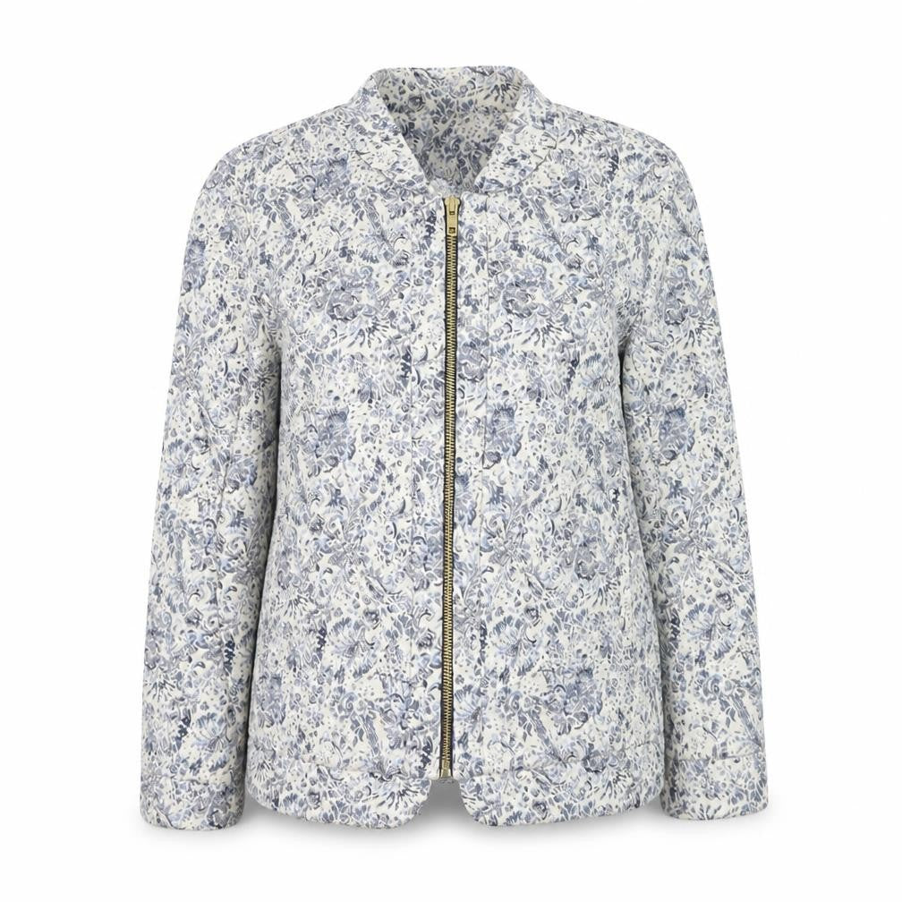 Warehouse Women’s Blue Floral Zip Bomber Jacket Size 10