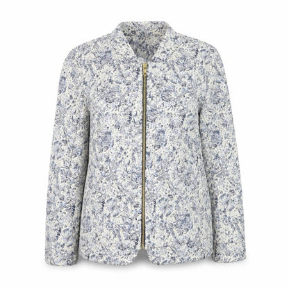 Warehouse Women’s Blue Floral Zip Bomber Jacket Size 10