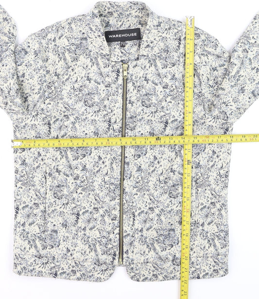 Warehouse Women’s Blue Floral Zip Bomber Jacket Size 10