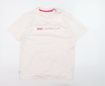 Diesel Women Ivory Leisure Club Cotton T-Shirt M Short Sleeve