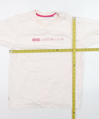 Diesel Women Ivory Leisure Club Cotton T-Shirt M Short Sleeve