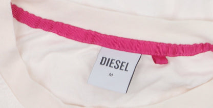 Diesel Women Ivory Leisure Club Cotton T-Shirt M Short Sleeve