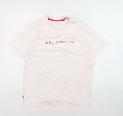 Diesel Women Ivory Leisure Club Cotton T-Shirt M Short Sleeve
