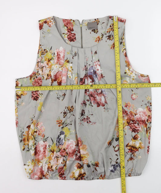 Vero Moda Women’s Grey Floral Pleated Sleeveless Tunic Blouse XL