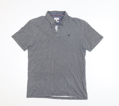 Next Men's Blue Check Short Sleeve Cotton Polo Shirt Size M