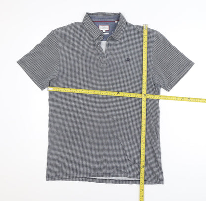 Next Men's Blue Check Short Sleeve Cotton Polo Shirt Size M