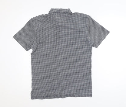 Next Men's Blue Check Short Sleeve Cotton Polo Shirt Size M