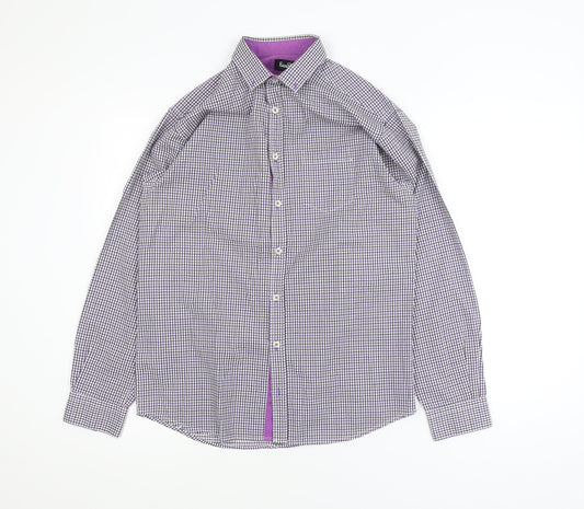 Eighteen 87 Boys Purple Check Long Sleeve School Dress Shirt 15-16 Years