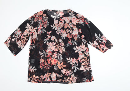 Millers Women Black Floral Beaded 3/4 Sleeve V-Neck Blouse Size 14