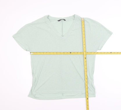 Dunnes Women's Light Green V-Neck Short Sleeve T-Shirt Size S