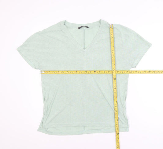 Dunnes Women's Light Green V-Neck Short Sleeve T-Shirt Size S