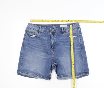 Marks and Spencer Women Blue Size 16 Mid Rise Chino Denim Shorts