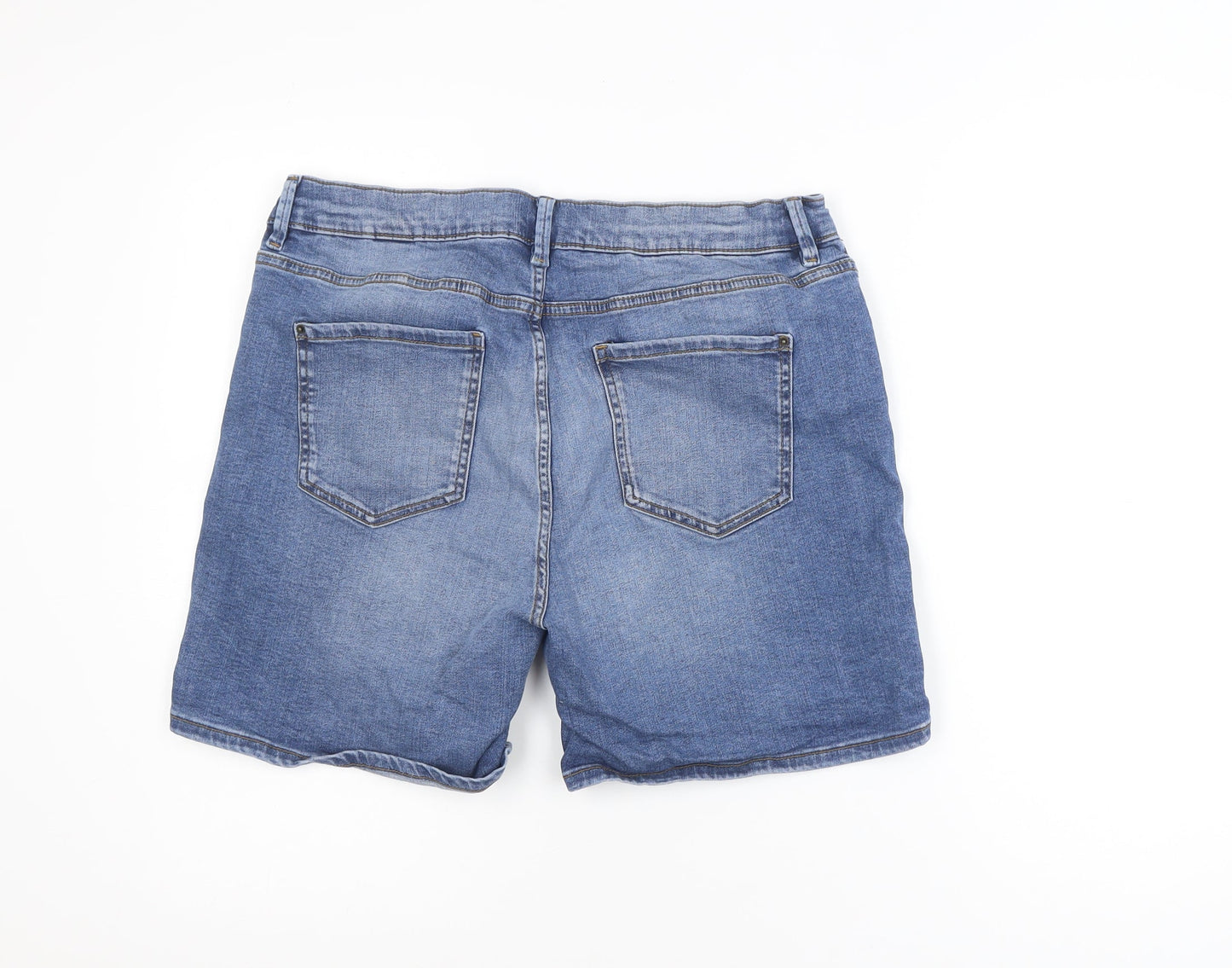 Marks and Spencer Women Blue Size 16 Mid Rise Chino Denim Shorts