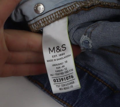 Marks and Spencer Women Blue Size 16 Mid Rise Chino Denim Shorts