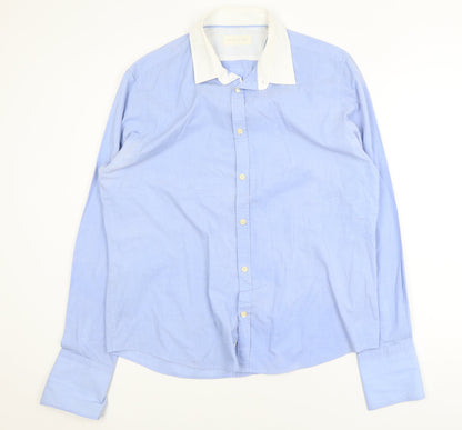 River Island Men's Blue XL Long Sleeve Collared Polo Shirt